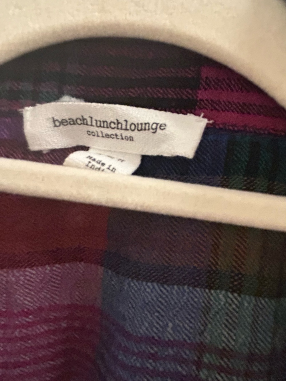 beachlunchlounge Plaid Button-Front Long Sleeve Dress in Purple and Teal - Picture 3 of 3